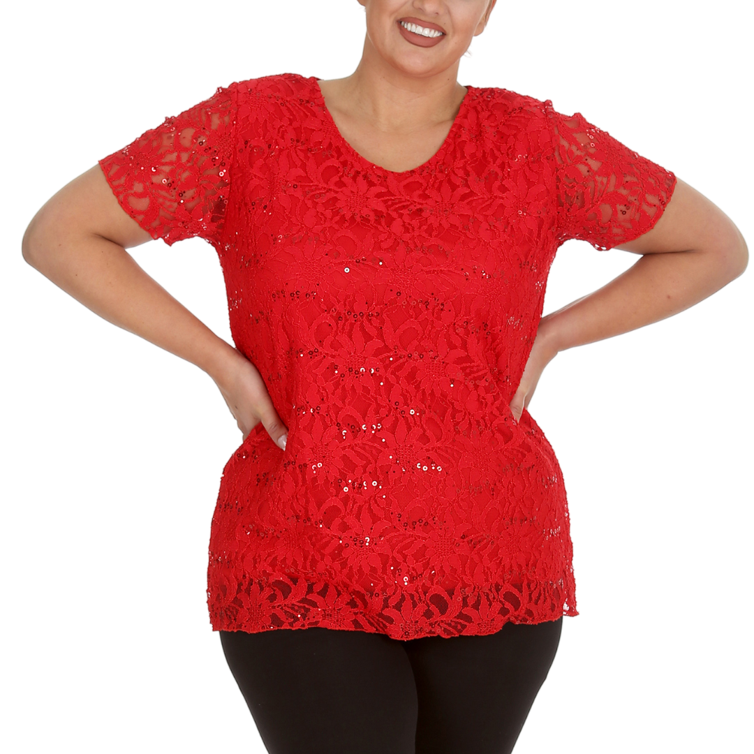 Nouvelle Ladies Womens Plus Size Sequins Floral Lace Ladies Party Xmas Tunic Top - Picture 30 of 92