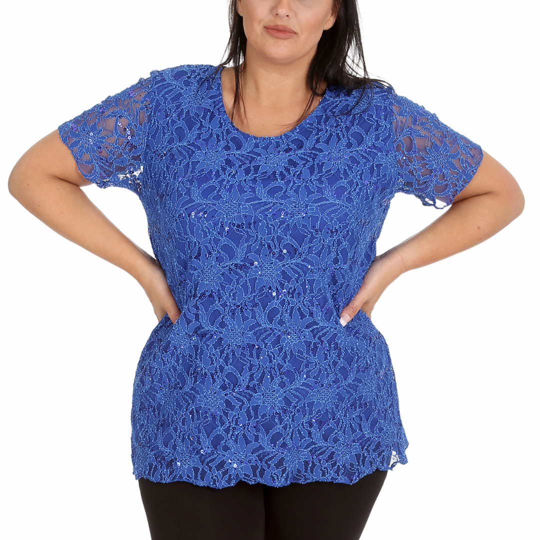 Nouvelle Ladies Womens Plus Size Sequins Floral Lace Ladies Party Xmas Tunic Top - Picture 54 of 92