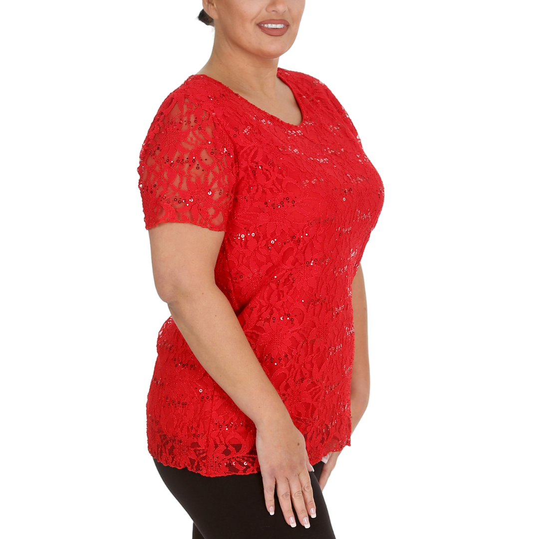 Nouvelle Ladies Womens Plus Size Sequins Floral Lace Ladies Party Xmas Tunic Top - Picture 33 of 92