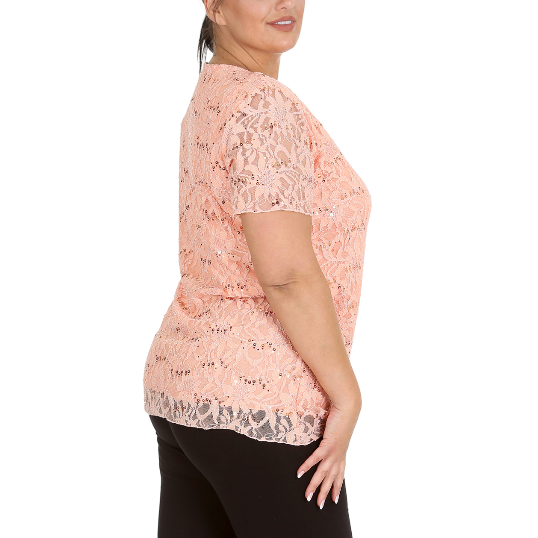 Nouvelle Ladies Womens Plus Size Sequins Floral Lace Ladies Party Xmas Tunic Top - Picture 45 of 92