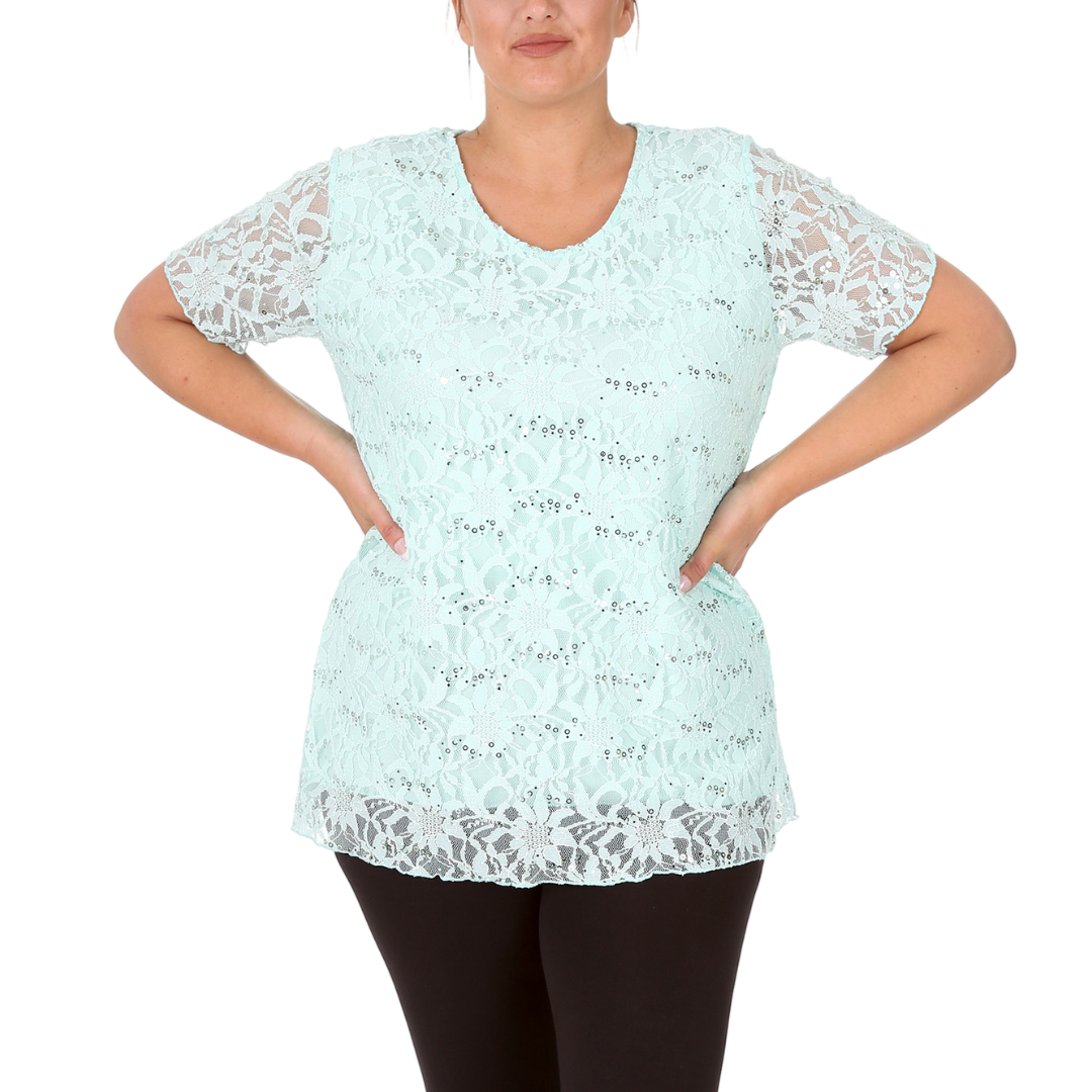 Nouvelle Ladies Womens Plus Size Sequins Floral Lace Ladies Party Xmas Tunic Top - Picture 75 of 92