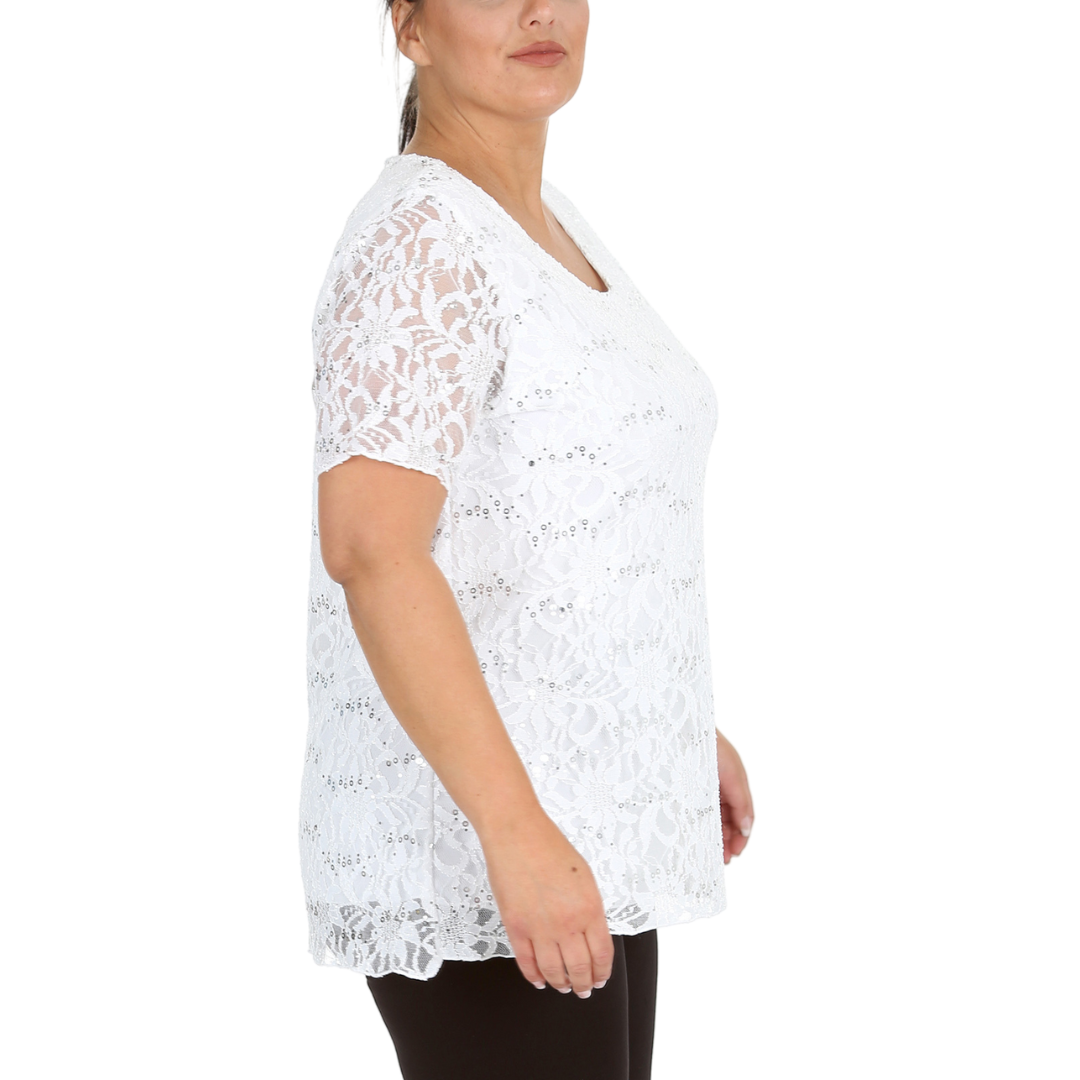 Nouvelle Ladies Womens Plus Size Sequins Floral Lace Ladies Party Xmas Tunic Top - Picture 39 of 92