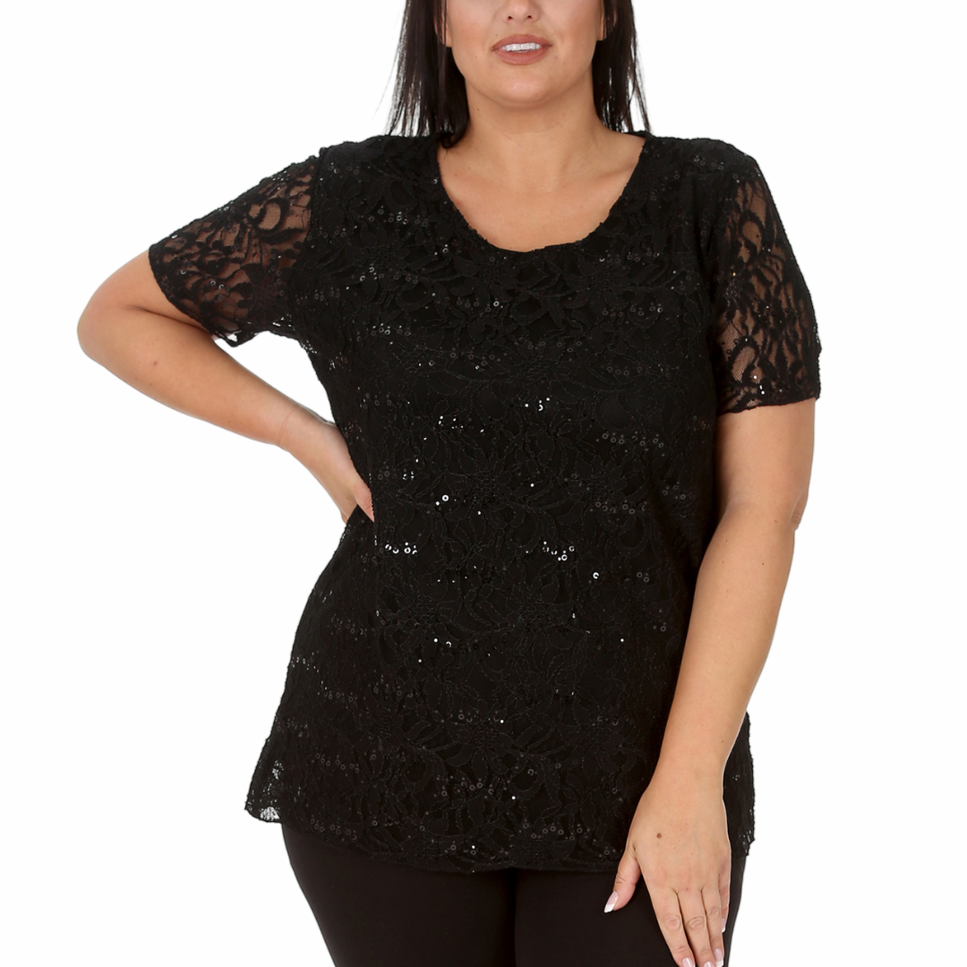 Nouvelle Ladies Womens Plus Size Sequins Floral Lace Ladies Party Xmas Tunic Top - Picture 6 of 92