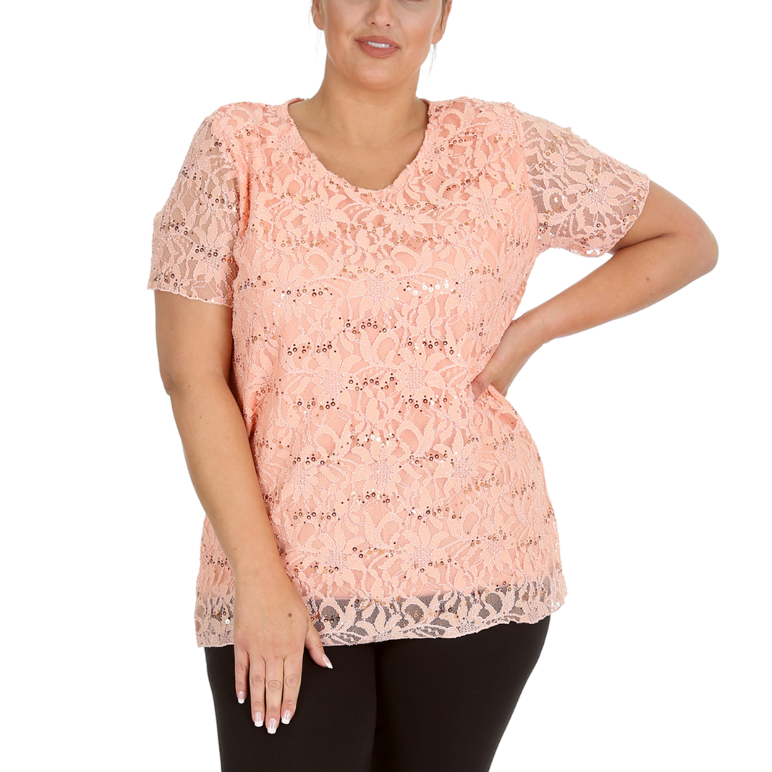 Nouvelle Ladies Womens Plus Size Sequins Floral Lace Ladies Party Xmas Tunic Top - Picture 47 of 92