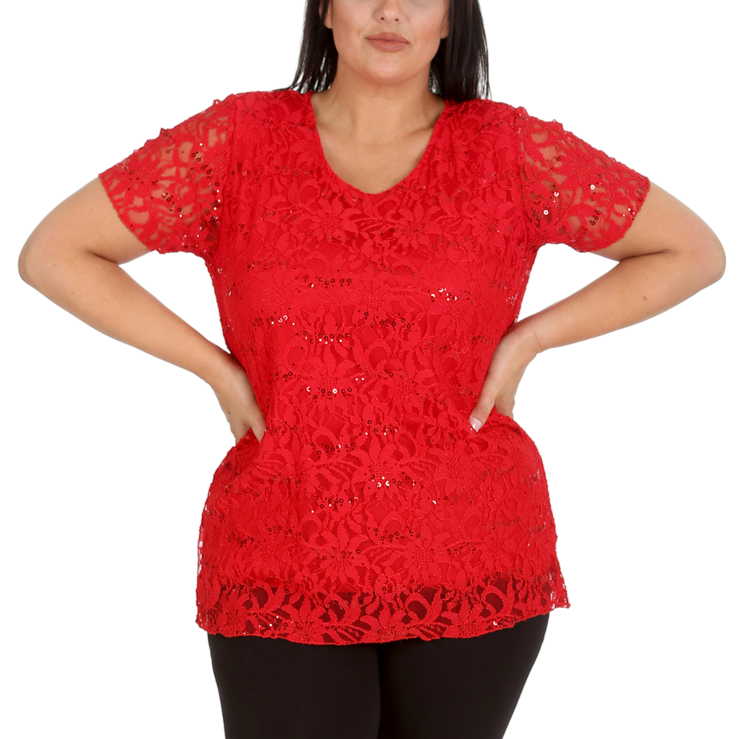 Nouvelle Ladies Womens Plus Size Sequins Floral Lace Ladies Party Xmas Tunic Top - Picture 32 of 92