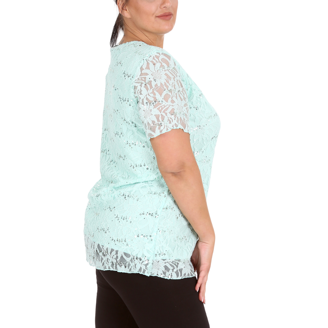 Nouvelle Ladies Womens Plus Size Sequins Floral Lace Ladies Party Xmas Tunic Top - Picture 76 of 92