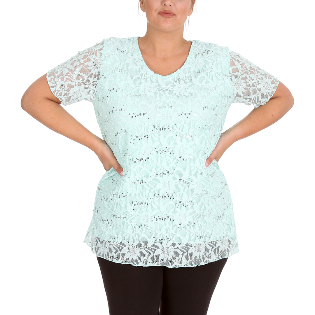 Nouvelle Ladies Womens Plus Size Sequins Floral Lace Ladies Party Xmas Tunic Top - Picture 72 of 92