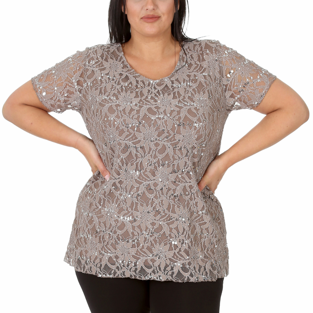 Nouvelle Ladies Womens Plus Size Sequins Floral Lace Ladies Party Xmas Tunic Top - Picture 20 of 92