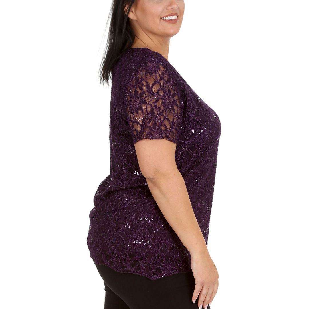 Nouvelle Ladies Womens Plus Size Sequins Floral Lace Ladies Party Xmas Tunic Top - Picture 23 of 92