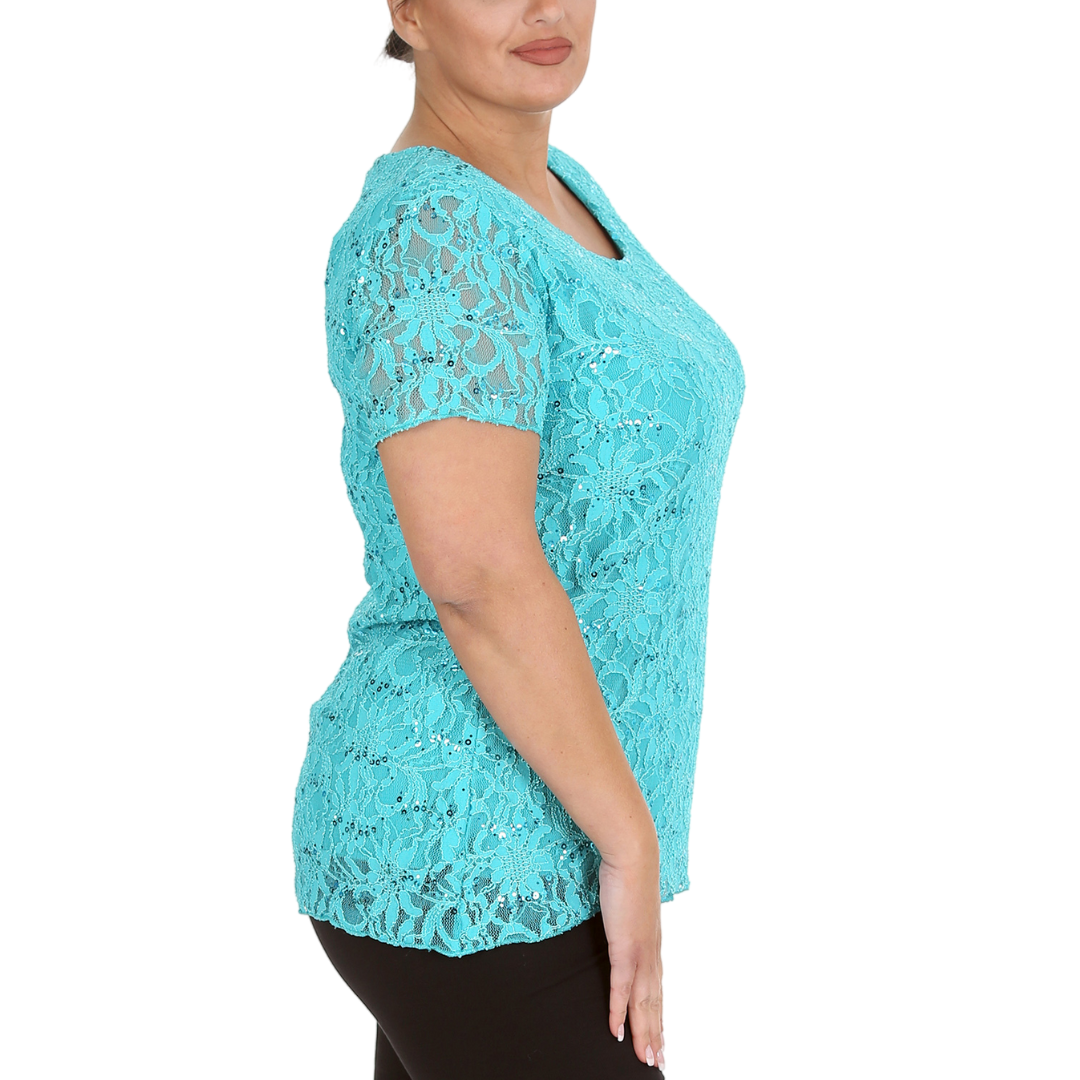 Nouvelle Ladies Womens Plus Size Sequins Floral Lace Ladies Party Xmas Tunic Top - Picture 87 of 92