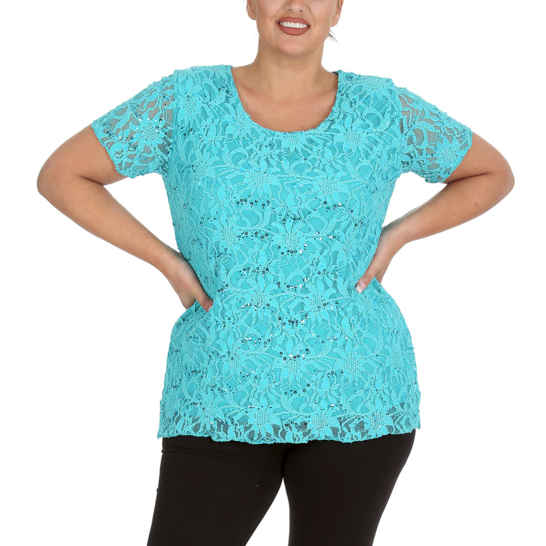 Nouvelle Ladies Womens Plus Size Sequins Floral Lace Ladies Party Xmas Tunic Top - Picture 91 of 92