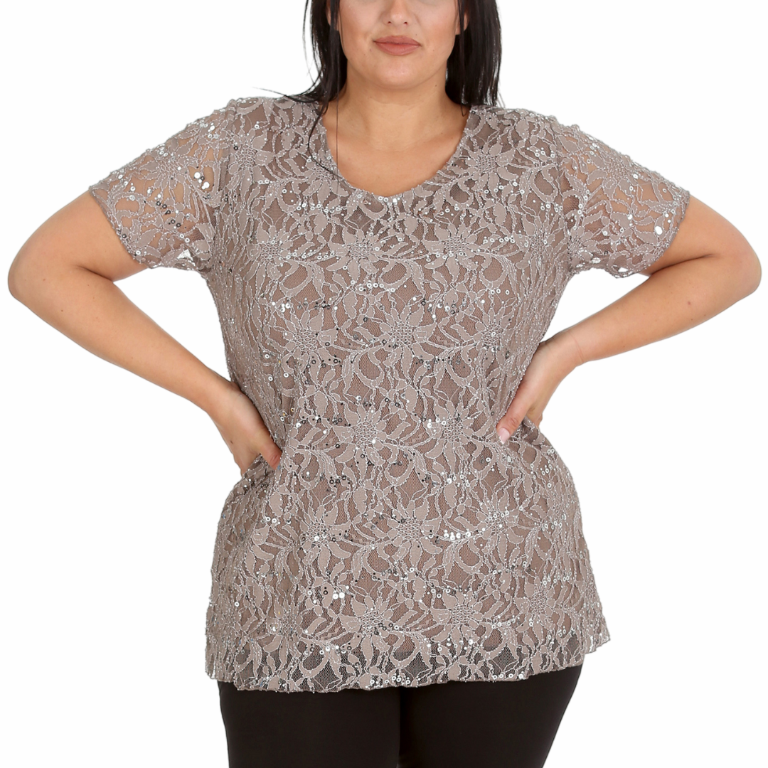 Nouvelle Ladies Womens Plus Size Sequins Floral Lace Ladies Party Xmas Tunic Top - Picture 18 of 92