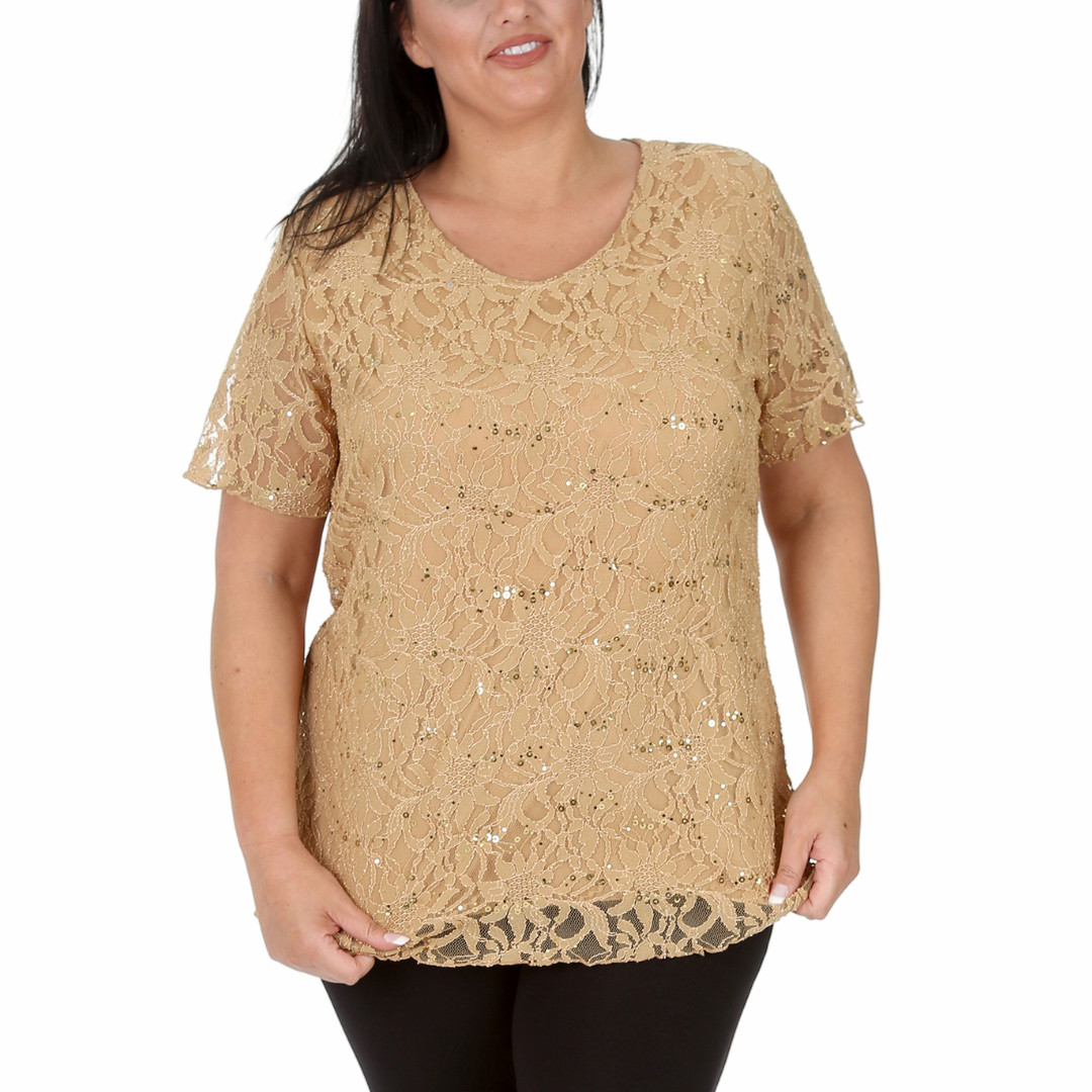 Nouvelle Ladies Womens Plus Size Sequins Floral Lace Ladies Party Xmas Tunic Top - Picture 80 of 92