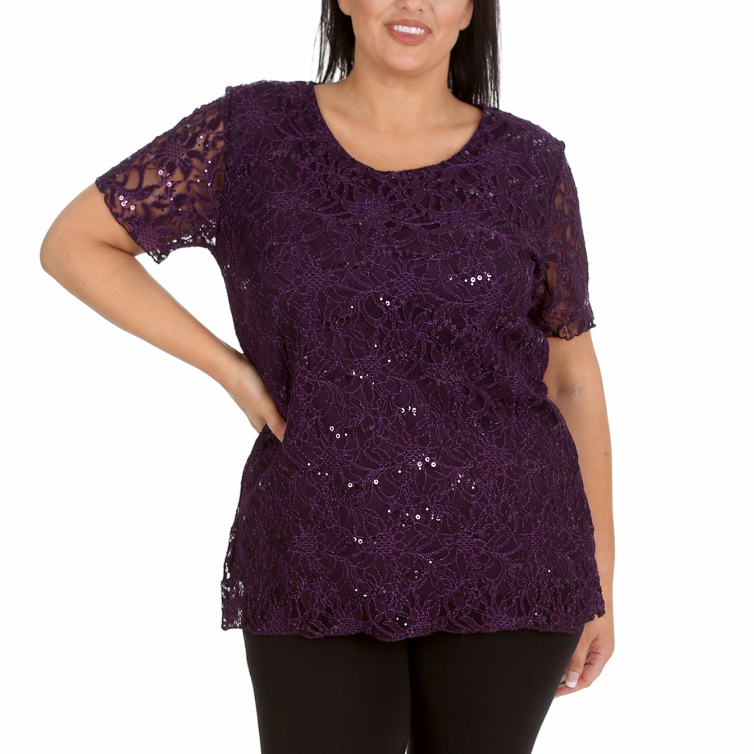 Nouvelle Ladies Womens Plus Size Sequins Floral Lace Ladies Party Xmas Tunic Top - Picture 26 of 92