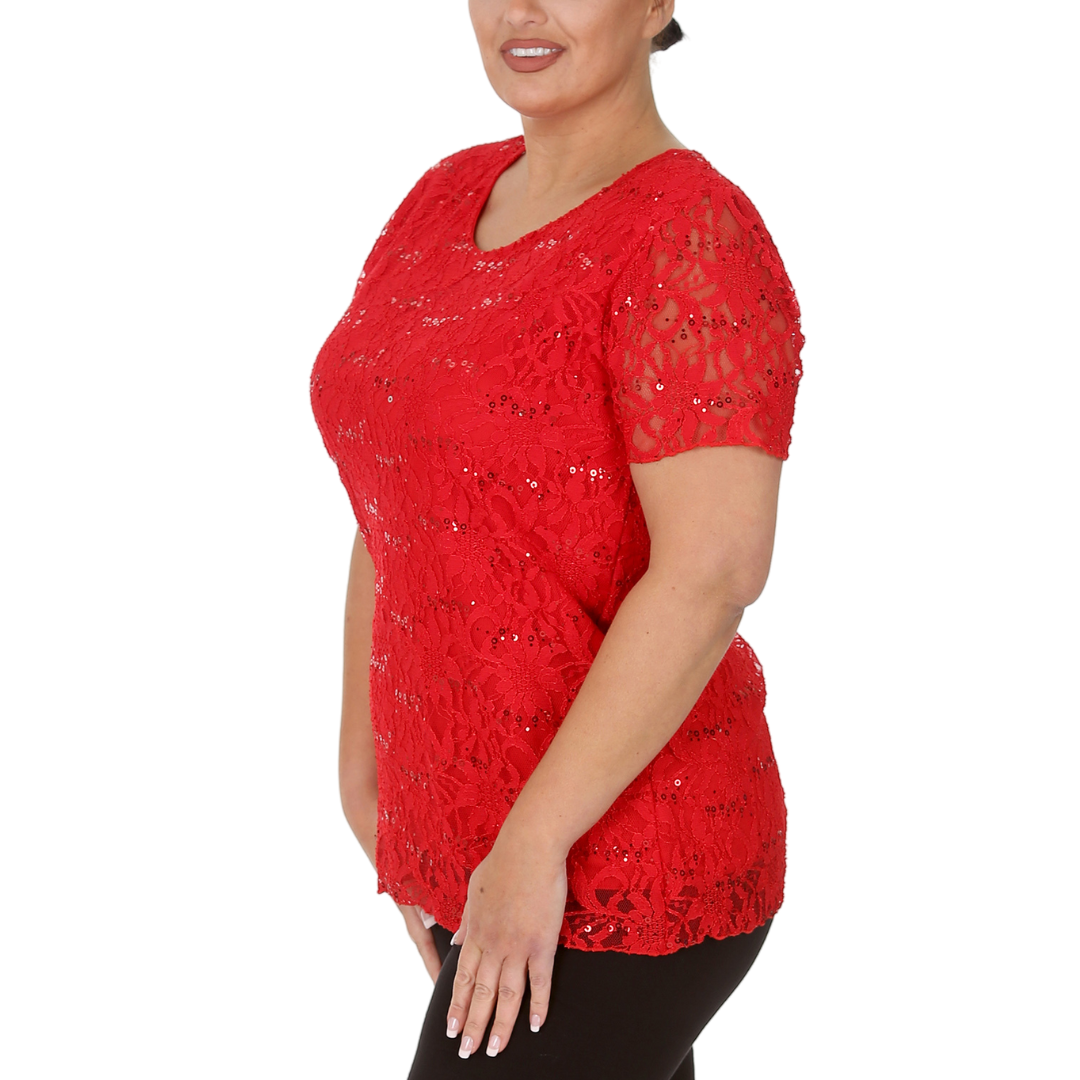 Nouvelle Ladies Womens Plus Size Sequins Floral Lace Ladies Party Xmas Tunic Top - Picture 35 of 92
