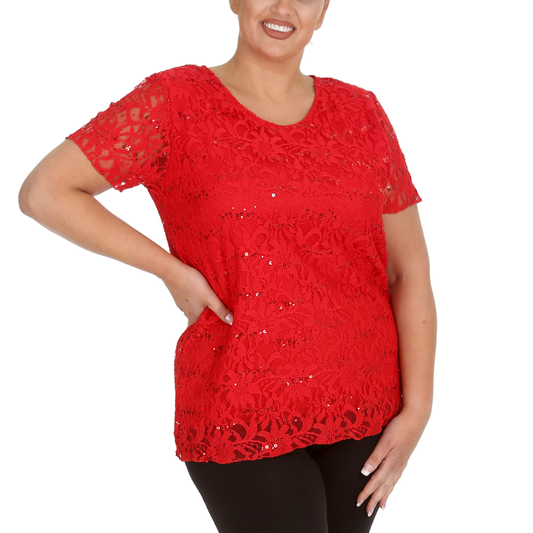 Nouvelle Ladies Womens Plus Size Sequins Floral Lace Ladies Party Xmas Tunic Top - Picture 31 of 92