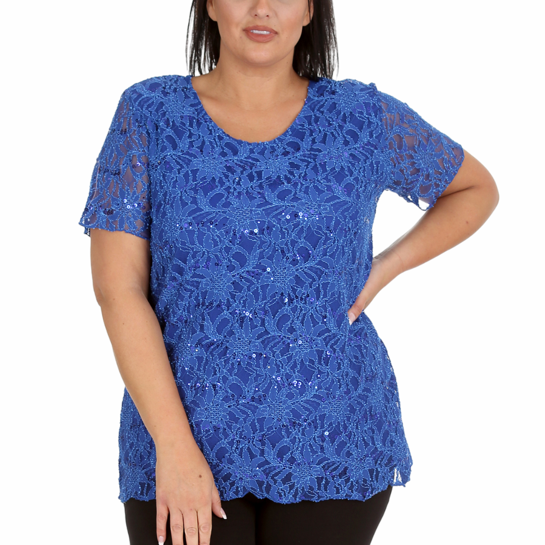 Nouvelle Ladies Womens Plus Size Sequins Floral Lace Ladies Party Xmas Tunic Top - Picture 52 of 92