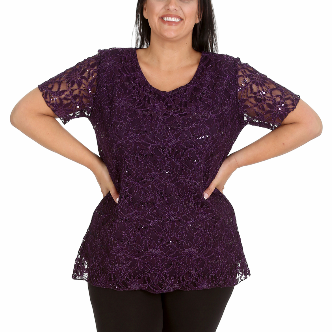 Nouvelle Ladies Womens Plus Size Sequins Floral Lace Ladies Party Xmas Tunic Top - Picture 28 of 92