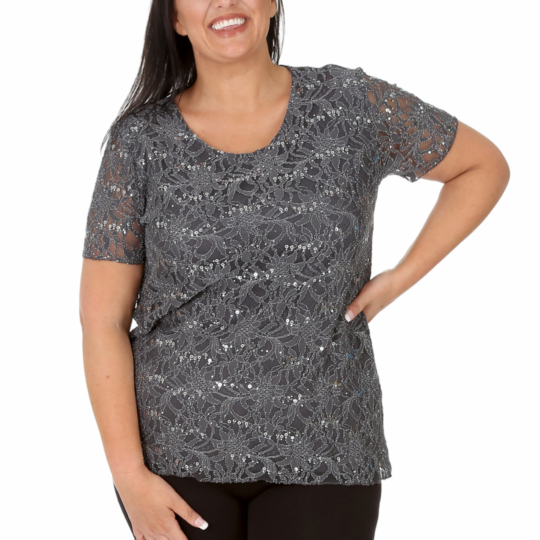 Nouvelle Ladies Womens Plus Size Sequins Floral Lace Ladies Party Xmas Tunic Top - Picture 11 of 92
