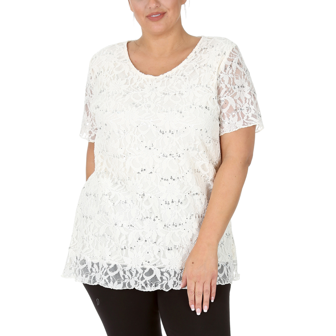 Nouvelle Ladies Womens Plus Size Sequins Floral Lace Ladies Party Xmas Tunic Top - Picture 60 of 92