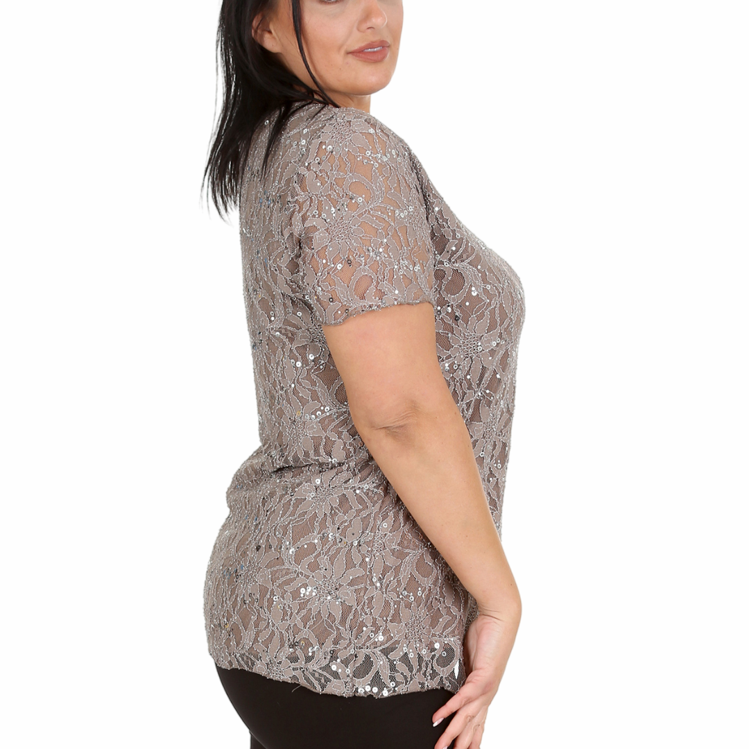 Nouvelle Ladies Womens Plus Size Sequins Floral Lace Ladies Party Xmas Tunic Top - Picture 19 of 92