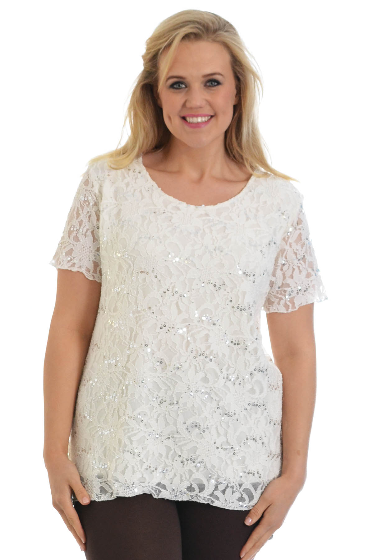 New Womens Top Plus Size Ladies Shirt Tunic Floral Lace Sequins Party ...