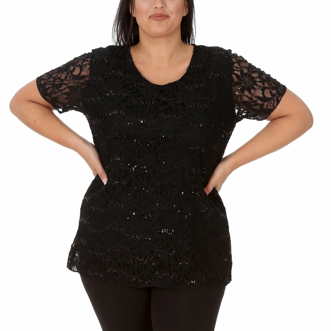 Nouvelle Ladies Womens Plus Size Sequins Floral Lace Ladies Party Xmas Tunic Top - Picture 4 of 92