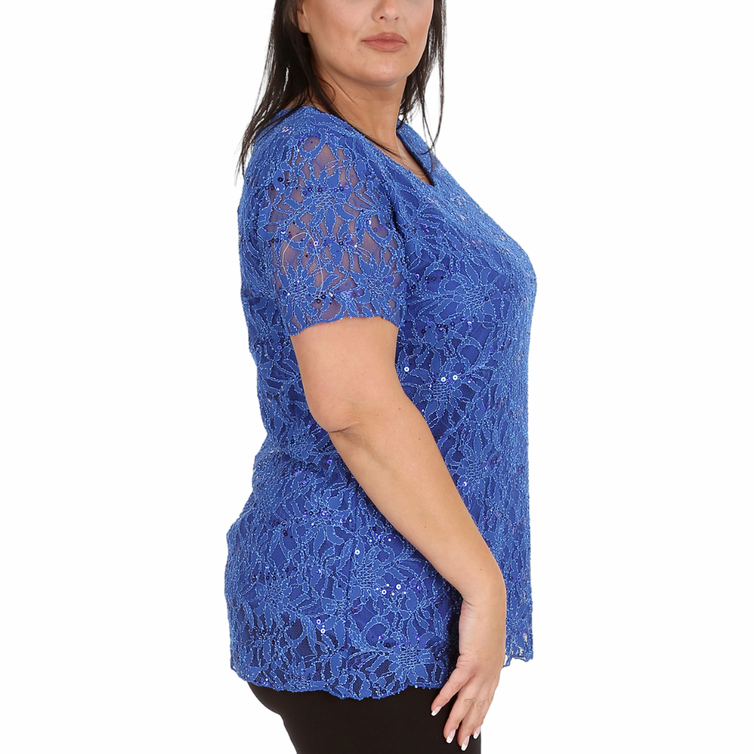 Nouvelle Ladies Womens Plus Size Sequins Floral Lace Ladies Party Xmas Tunic Top - Picture 51 of 92