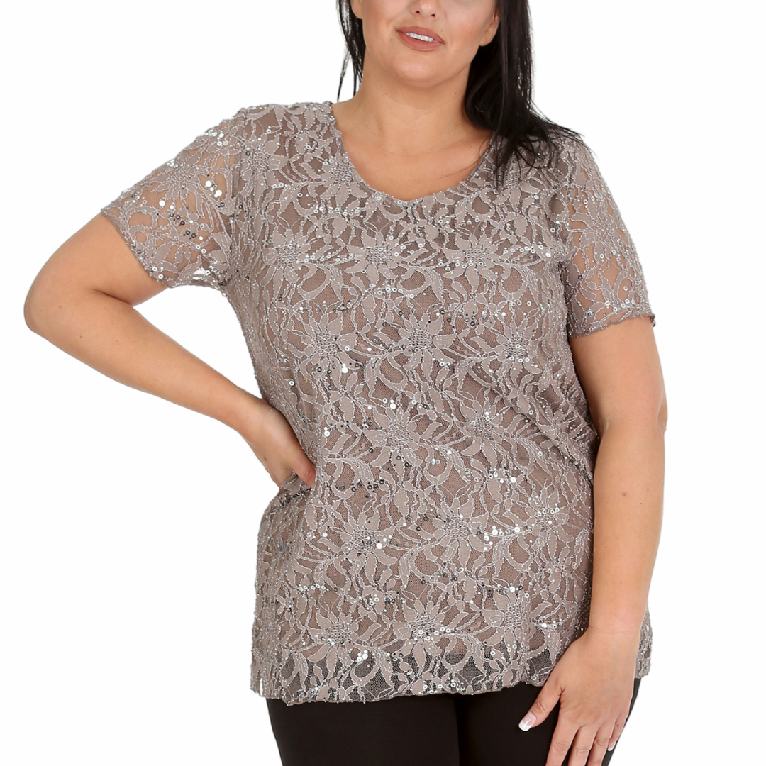 Nouvelle Ladies Womens Plus Size Sequins Floral Lace Ladies Party Xmas Tunic Top - Picture 16 of 92