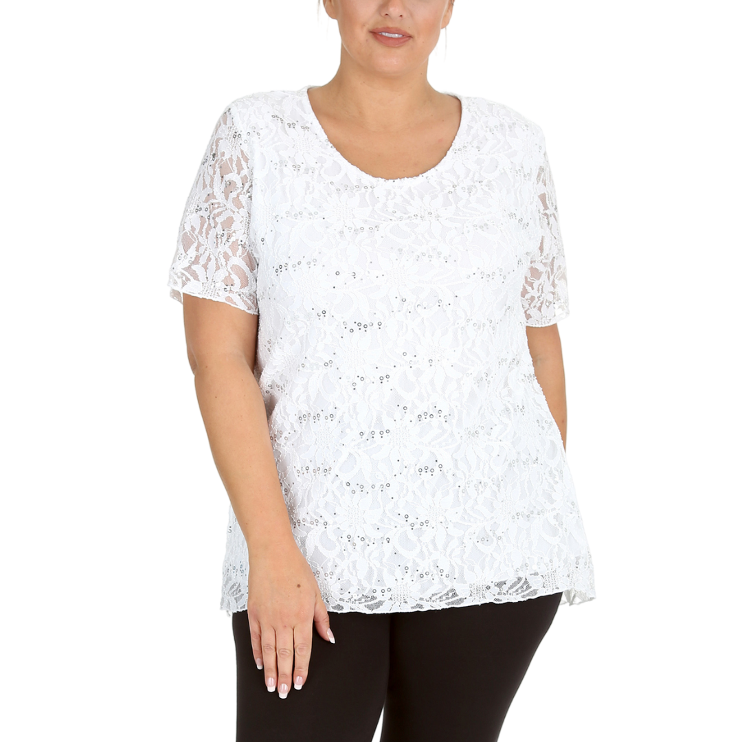 Nouvelle Ladies Womens Plus Size Sequins Floral Lace Ladies Party Xmas Tunic Top - Picture 43 of 92