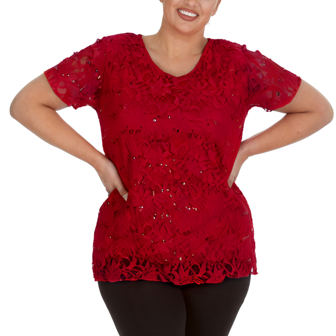 Nouvelle Ladies Womens Plus Size Sequins Floral Lace Ladies Party Xmas Tunic Top - Picture 65 of 92
