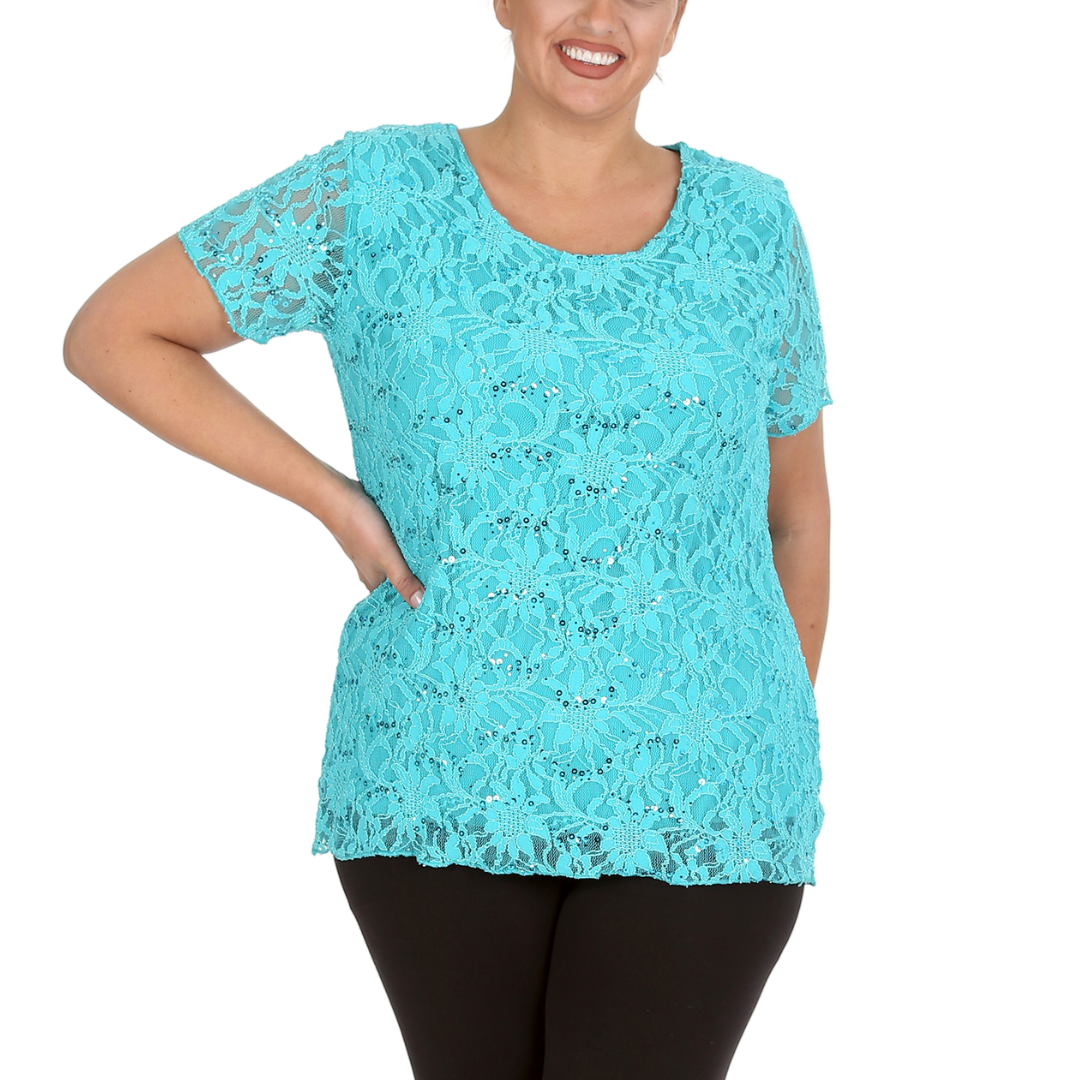 Nouvelle Ladies Womens Plus Size Sequins Floral Lace Ladies Party Xmas Tunic Top - Picture 90 of 92