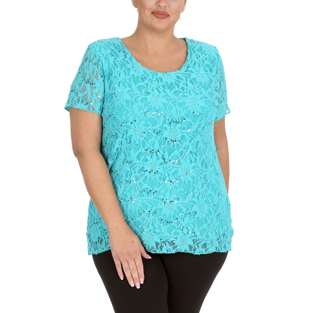 Nouvelle Ladies Womens Plus Size Sequins Floral Lace Ladies Party Xmas Tunic Top - Picture 88 of 92