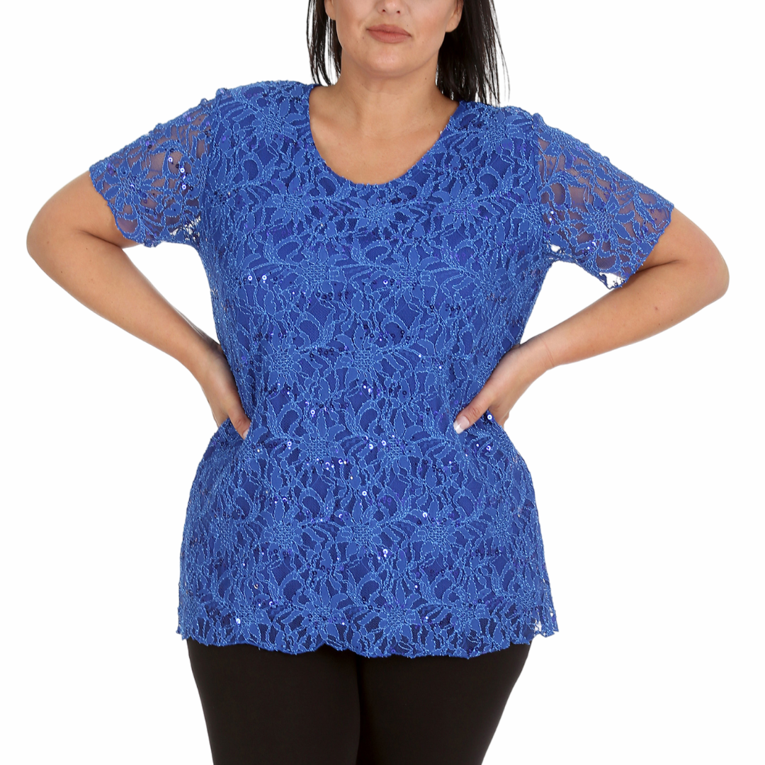 Nouvelle Ladies Womens Plus Size Sequins Floral Lace Ladies Party Xmas Tunic Top - Picture 56 of 92