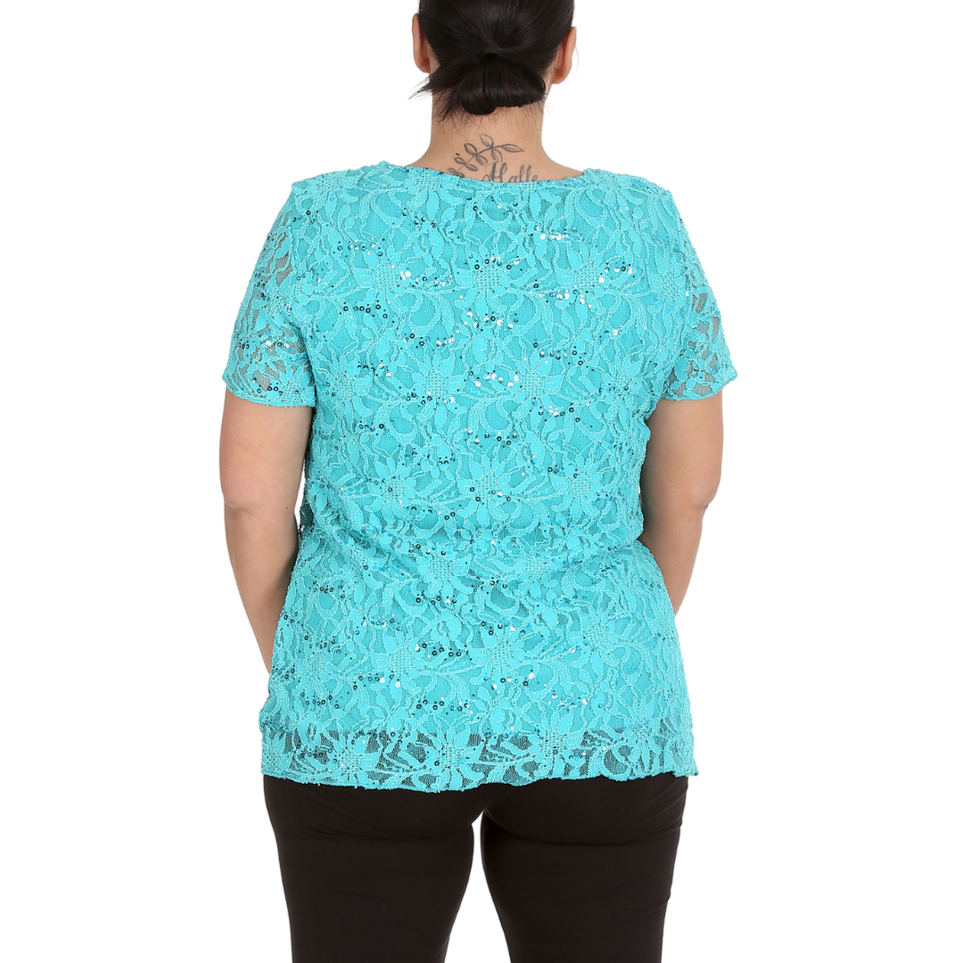 Nouvelle Ladies Womens Plus Size Sequins Floral Lace Ladies Party Xmas Tunic Top - Picture 92 of 92