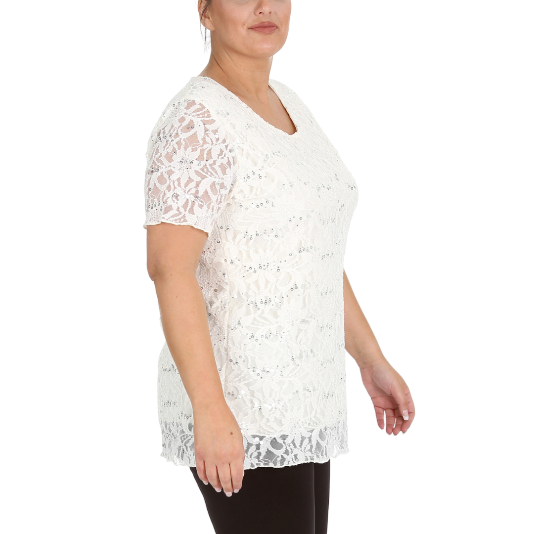 Nouvelle Ladies Womens Plus Size Sequins Floral Lace Ladies Party Xmas Tunic Top - Picture 63 of 92