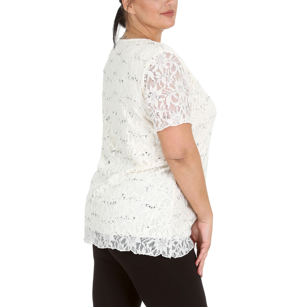 Nouvelle Ladies Womens Plus Size Sequins Floral Lace Ladies Party Xmas Tunic Top - Picture 61 of 92