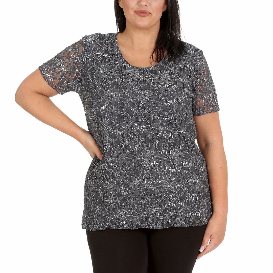 Nouvelle Ladies Womens Plus Size Sequins Floral Lace Ladies Party Xmas Tunic Top - Picture 10 of 92