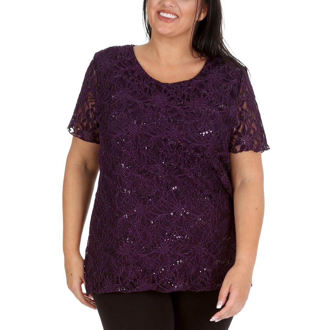 Nouvelle Ladies Womens Plus Size Sequins Floral Lace Ladies Party Xmas Tunic Top - Picture 24 of 92