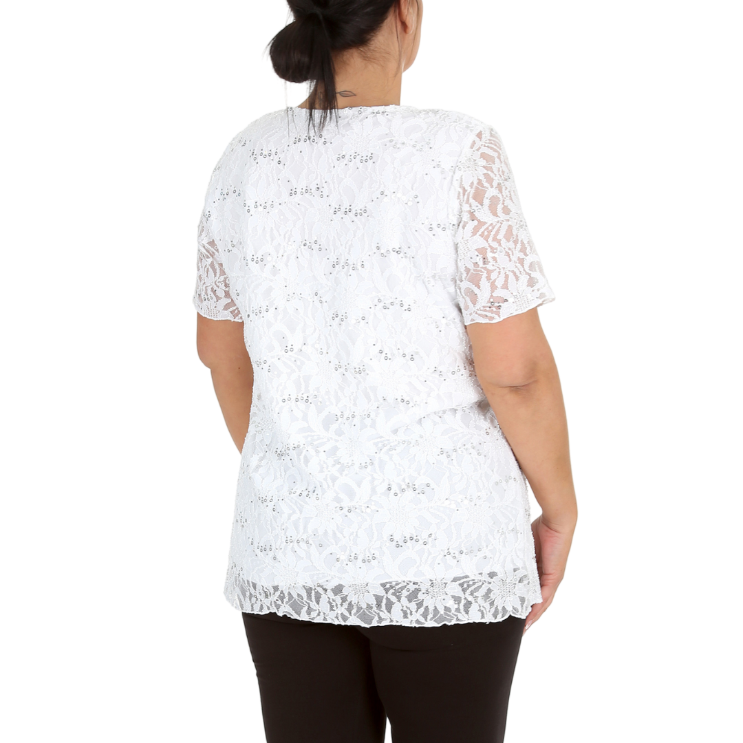 Nouvelle Ladies Womens Plus Size Sequins Floral Lace Ladies Party Xmas Tunic Top - Picture 41 of 92