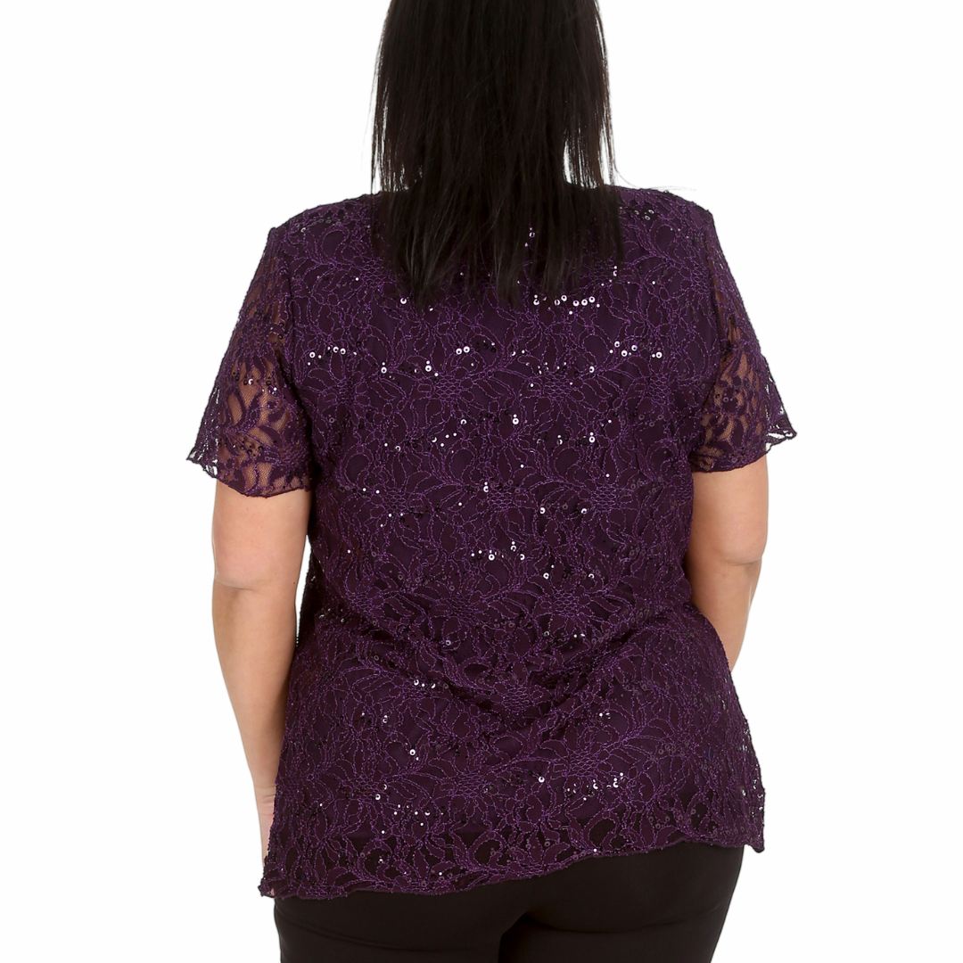 Nouvelle Ladies Womens Plus Size Sequins Floral Lace Ladies Party Xmas Tunic Top - Picture 29 of 92