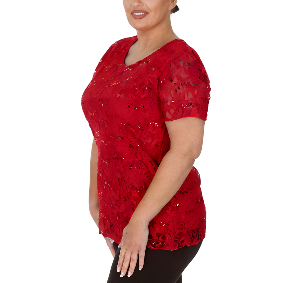 Nouvelle Ladies Womens Plus Size Sequins Floral Lace Ladies Party Xmas Tunic Top - Picture 70 of 92