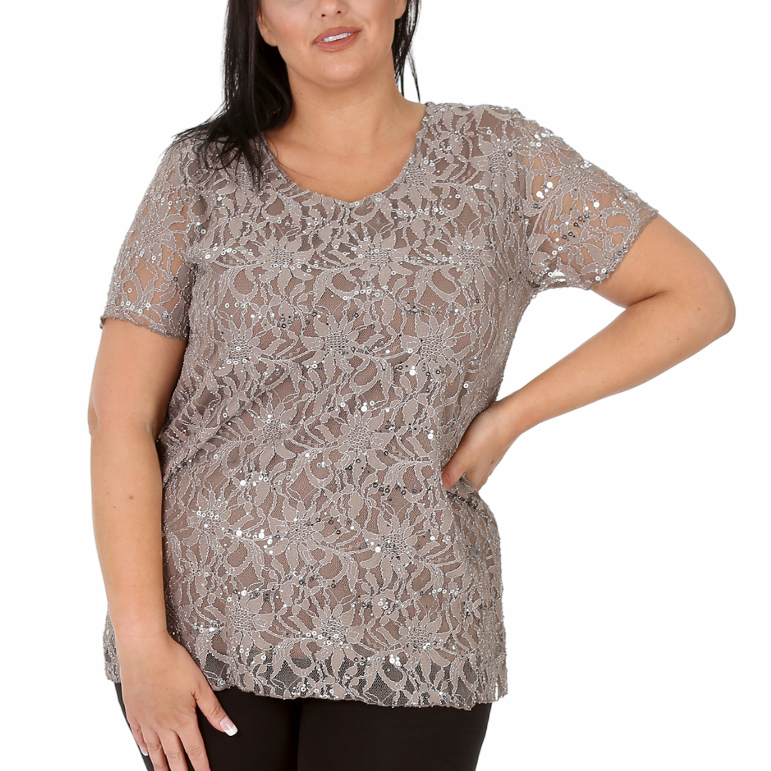 Nouvelle Ladies Womens Plus Size Sequins Floral Lace Ladies Party Xmas Tunic Top - Picture 17 of 92