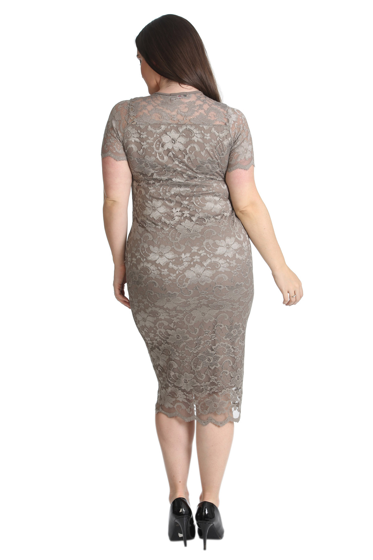 Womens New Dress Ladies Plus Size Lace Bodycon Floral Midi Sweetheart ...