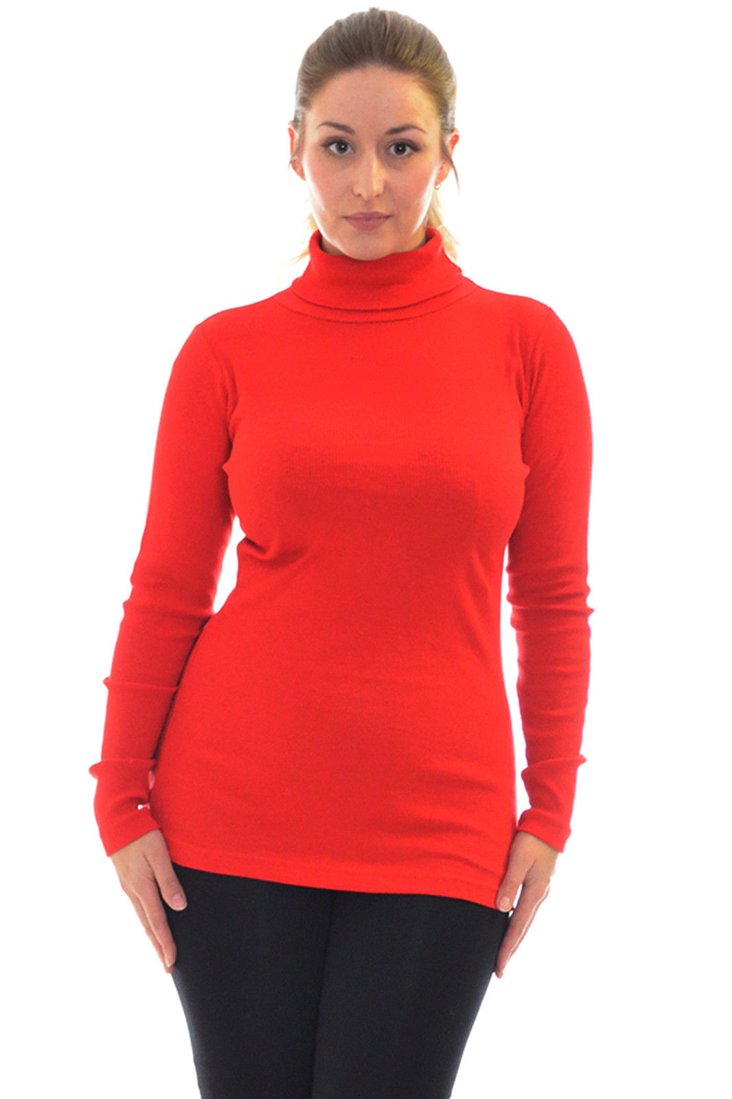 Womens New Vest Polo Neck Rib T-Shirt Plus Size Ladies Top Long Sleeves ...