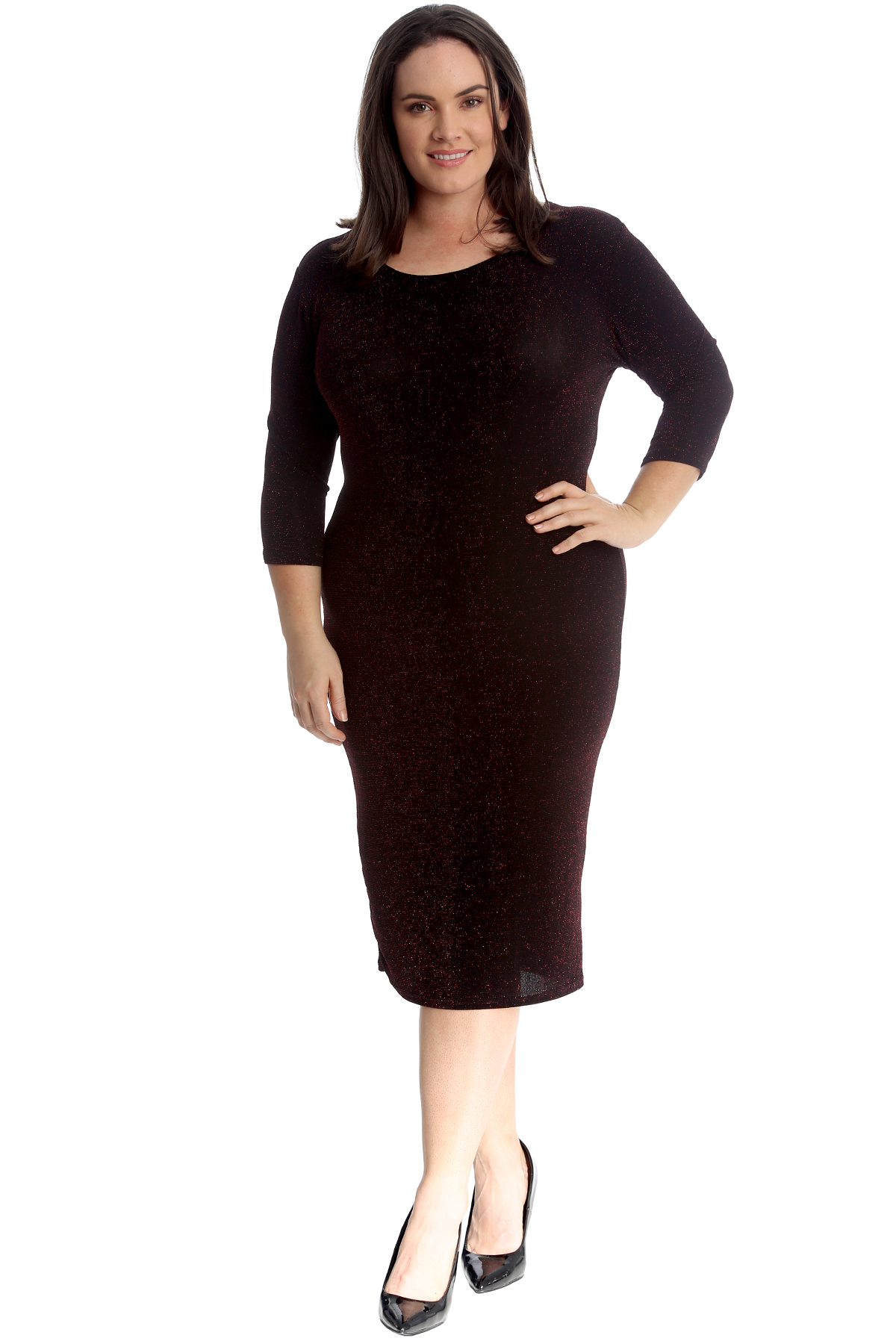 Womens Dress Ladies Bodycon Midi Glitter Sparkles Party Lorex Plus Size