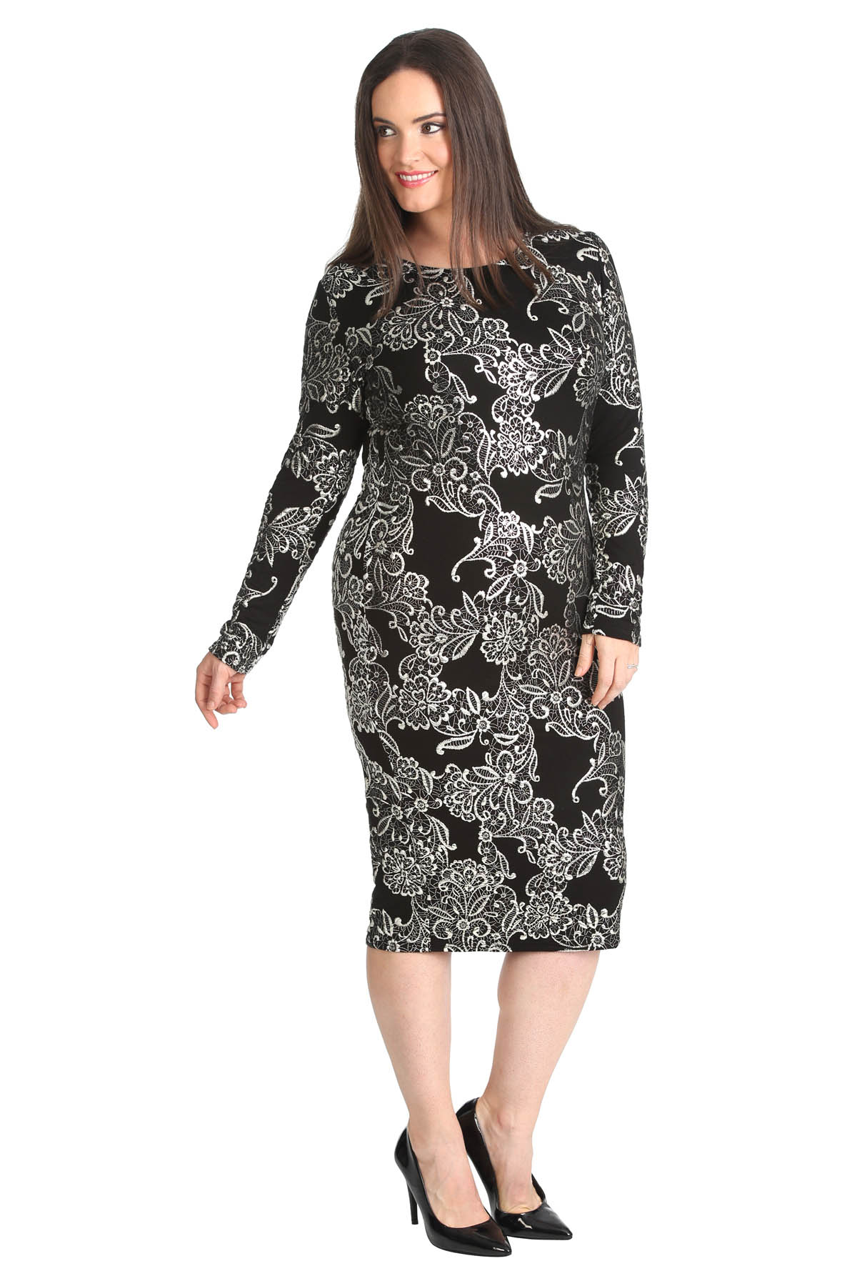 New Ladies Plus Size Dress Midi Party Bodycon Floral Embroidery Womens ...