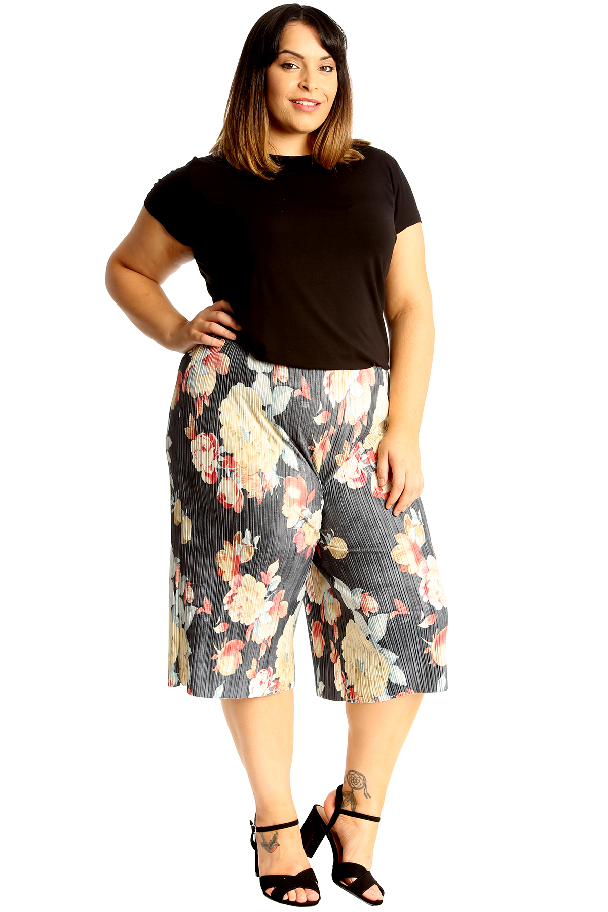 New Womens Plus Size Culottes Ladies Shorts Floral Print Palazzo Pants Crinkle Ebay