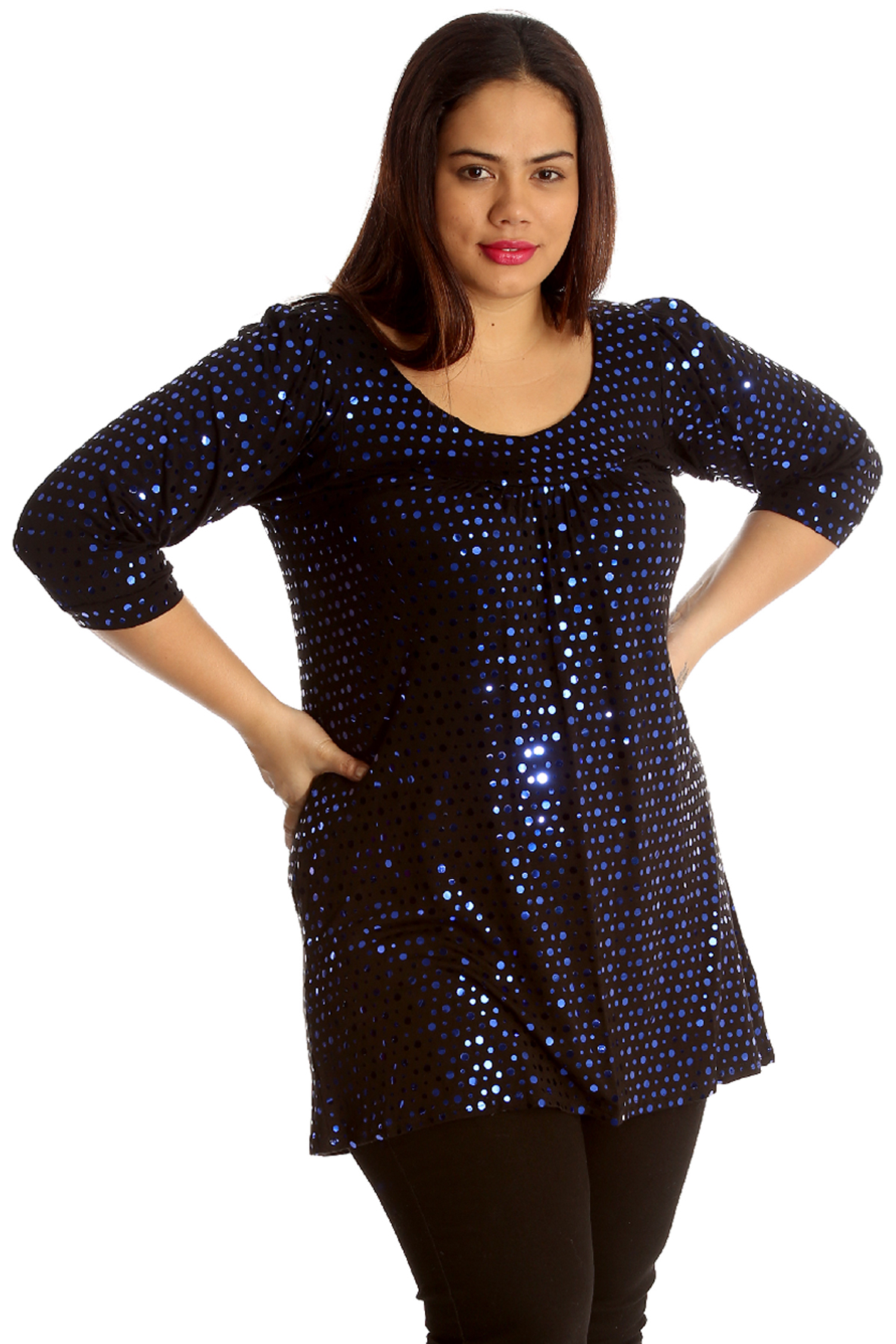 Womens Top Plus Size Ladies Polka Sequin Dot Foil Glitter Party Shirt ...