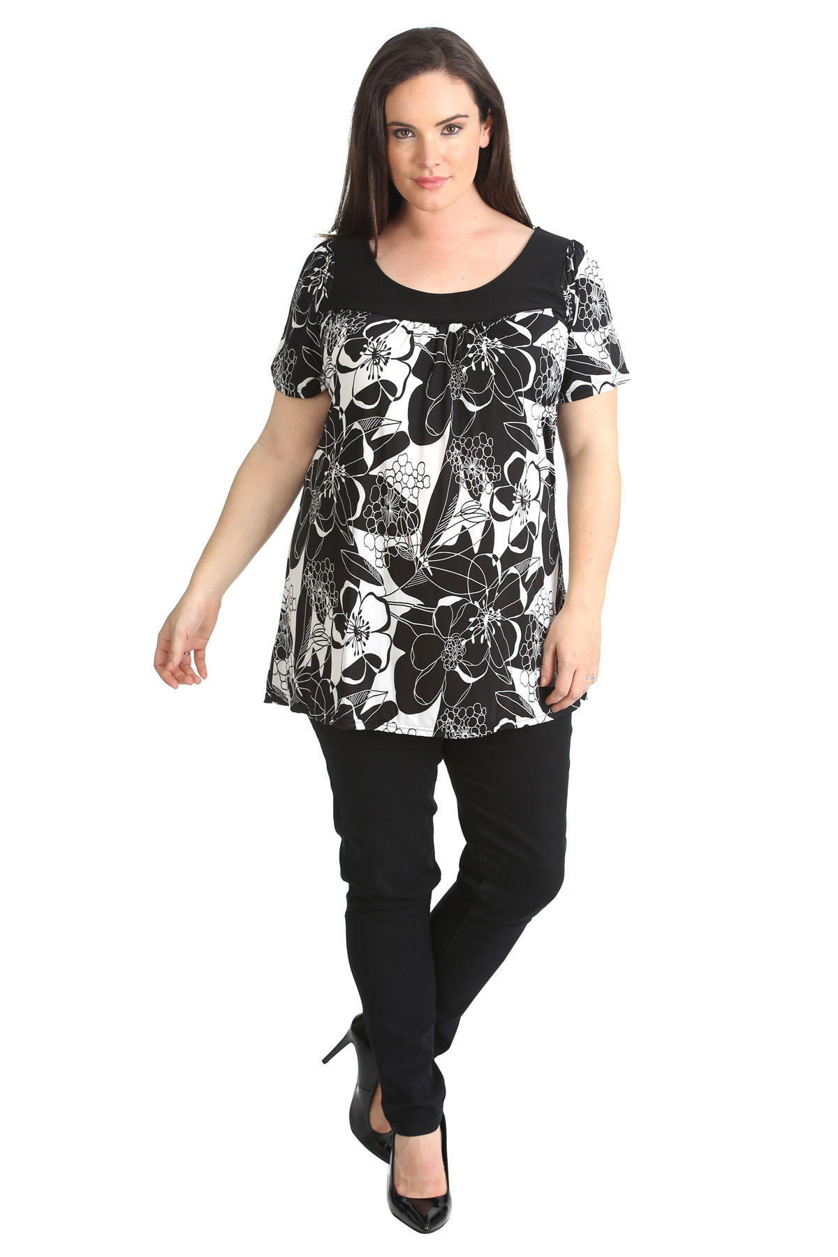New Womens Plus Size Top Ladies Floral Print Tunic Stretch Smock Top ...